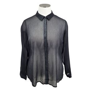 Lane Bryant Y2k Black Silver Sheer Chiffon Button Down Blouse Women's Plus Size